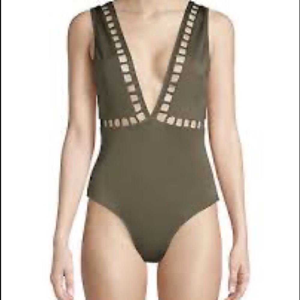 OYE Swimwear Ela Plunging One-Piece Swimsuit w/ Lattice Detail